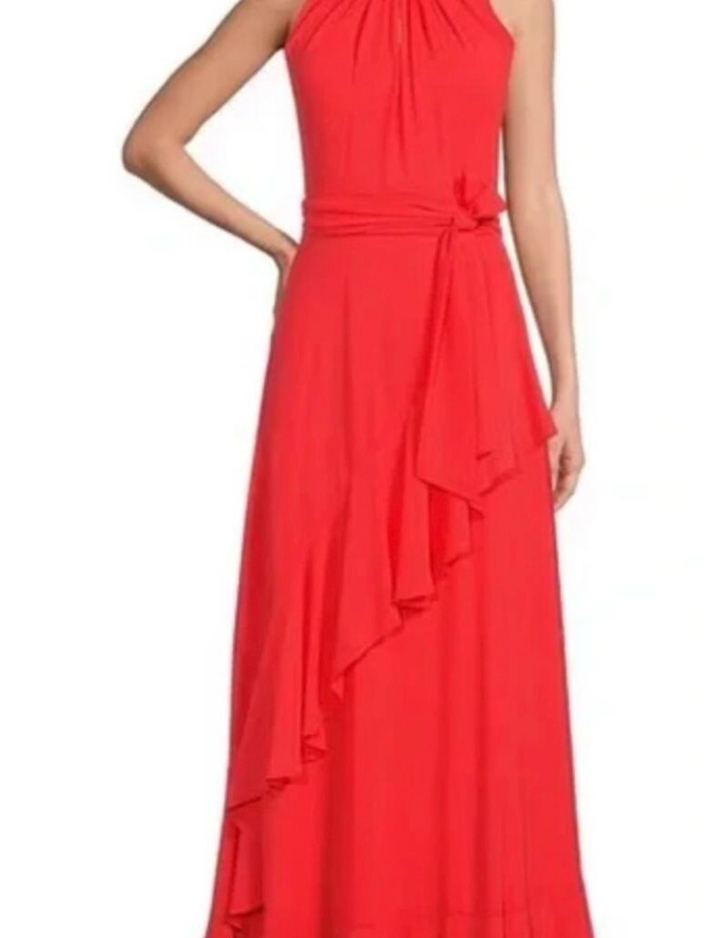 Alex Marie Red Halter-Style Maxi Dress with Waist Sash